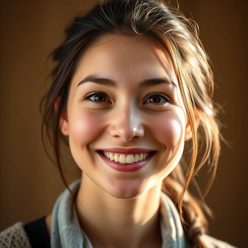 Portrait d'une jeune femme souriante en lumière naturelle.