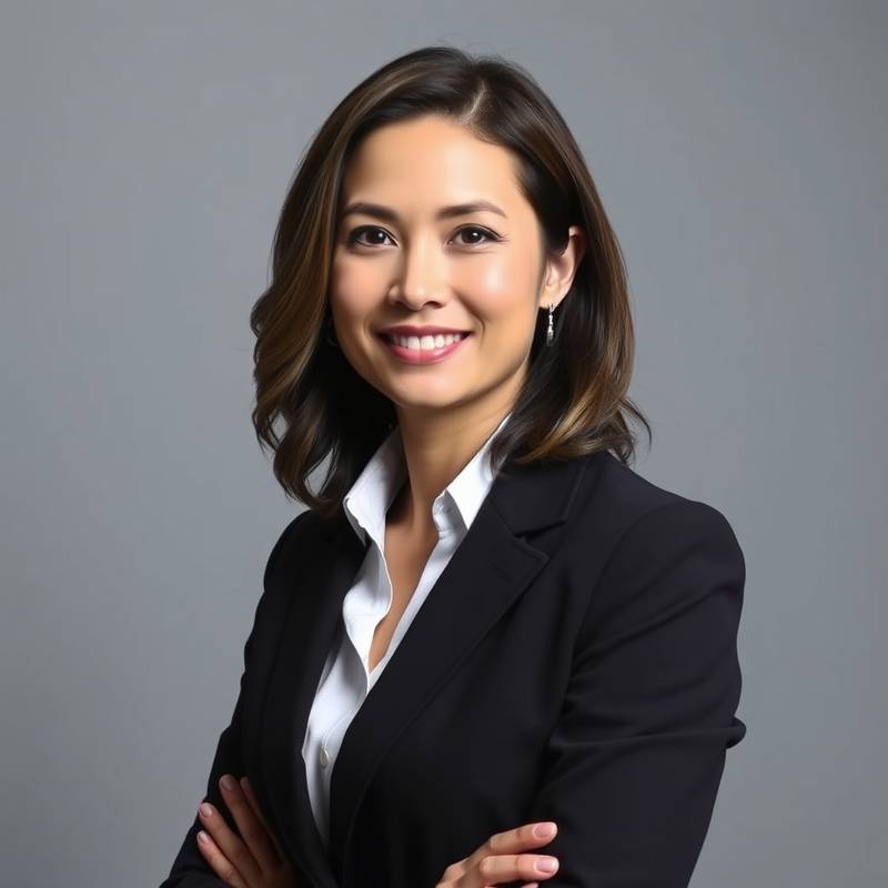 Portrait professionnel d'une femme d'affaires devant un fond neutre.